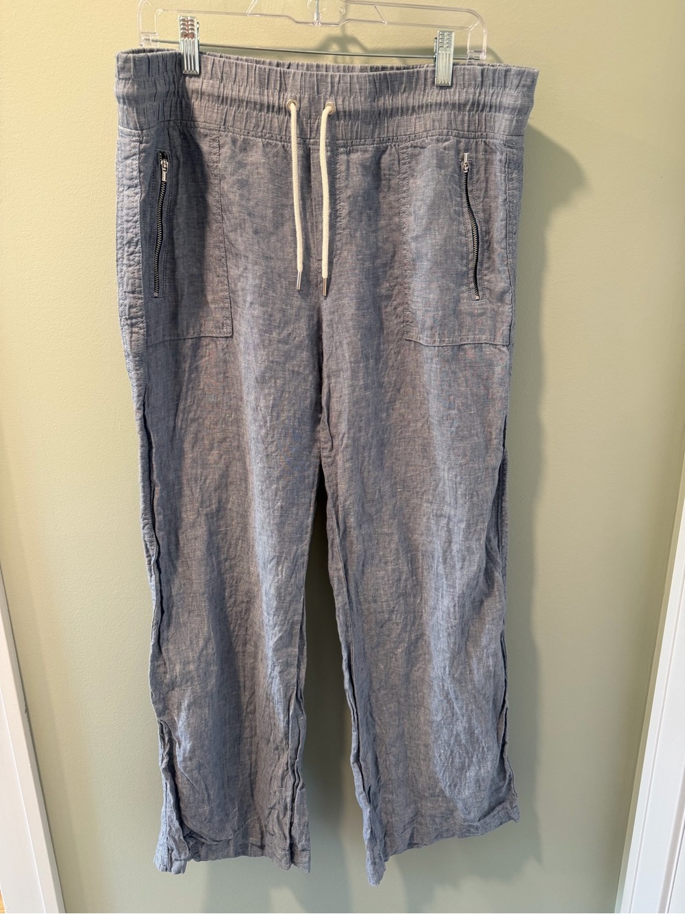 Athleta Light Blue Wide Leg Linen-Blend Joggers